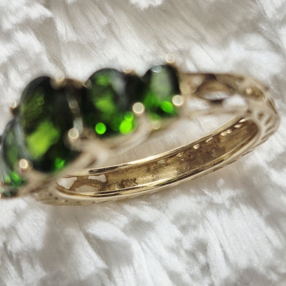 Vintage 10k Yellow Gold Chrome Diopside Three Stone Cocktail Ring - Picture 8 of 9